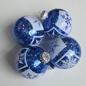 Blue Glitter Snowflake Ornaments - Krebs